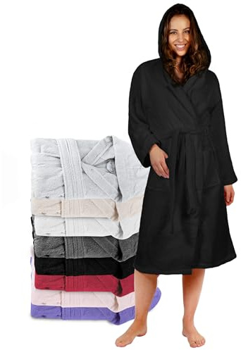 Twinzen Badrock för Dam – Xs, S, M, L, Xl, Xxl – 100% Bomull Oeko-Tex® Certifierad – Badrock Med Huva, 2 Fickor, Bälte