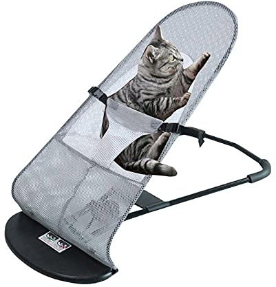 skrors Hunde-Schaukelbett, tragbar, mittelgroß, klein, für Welpen, Hunde, Katzen, Schaukelbett, faltbar, verstellbar, mit abnehmbarem und waschbarem Bezug (Grau-Weiß)