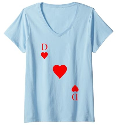 Damen Spielkarte Herz Dame Königin Queen Fasching Karneval Kostüm T-Shirt mit V-Ausschnitt