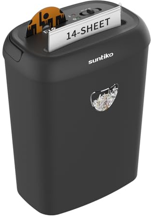 Suntiko 14 Sheet Cross Cut Paper Shredder for Home Office Use with P-4 High Security and 6.6 Gallon Bin for Credit Cards CDs or Staples ETL Certified Black