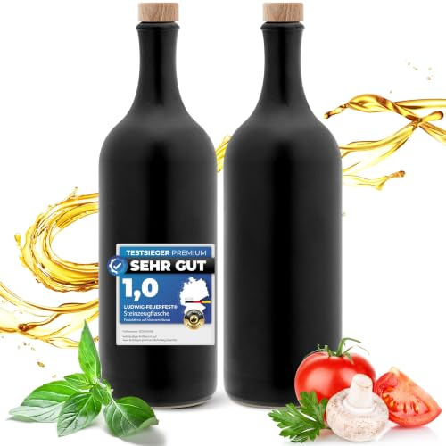 Kaminfix Essig & Öl Spender - Flasche mit Ausgießer, 2er Geschenkset für Feinschmecker handgefertigt und einzigartig im Design Made in Germany authentisch chic und zeitlos (2x 750ml, schwarz)