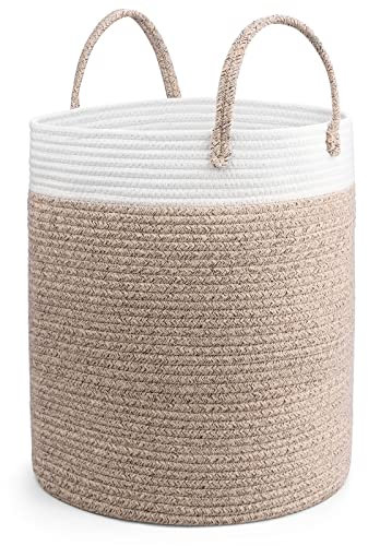 Mardiko Cotton Rope Basket Large Laundry Basket Woven Baby Storage Laundry Hamper with Handle 40L for Diaper Blanket Toy Storage, Khaki