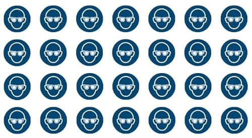 28 Aufkleber Augenschutz Schutzbrille benutzen M004 - ø 5cm - UV- und witterungsbeständig - ISO 7010 - nachhaltig - Gebotszeichen Schild (5 cm, Schutzbrille) Blau