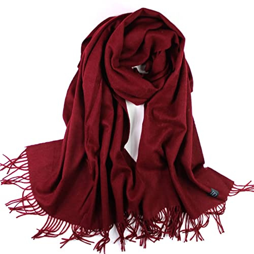 Bufanda de cachemira para mujer, bufanda cálida para mujer, tira larga, borla, accesorios de ropa de invierno, regalo, granate