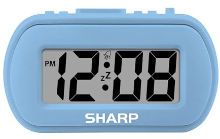 Sharp Digital Alarm Clock – Tactile Case with Soft Rubberized Finish - Battery Operated – Blue Backlight on Demand – Ascending Alarm – Easy to Use – Light Blue