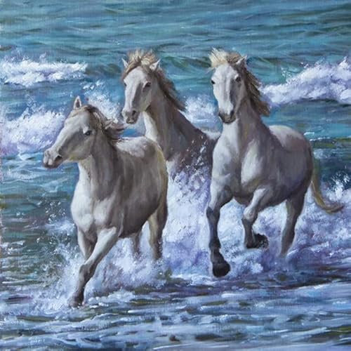 Acryl-Bild 60 x 60 cm: Ölgemälde von Pferden am Meer (37463753)