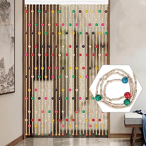 KGUDYS Wood and Bamboo Beaded Curtain for Doorway,Handmade Hanging Beaded Door Blinds,Doorway Curtain Room Divider or Window Hallway,Natural Wood Colour,Customizable,40strands-80x200cm