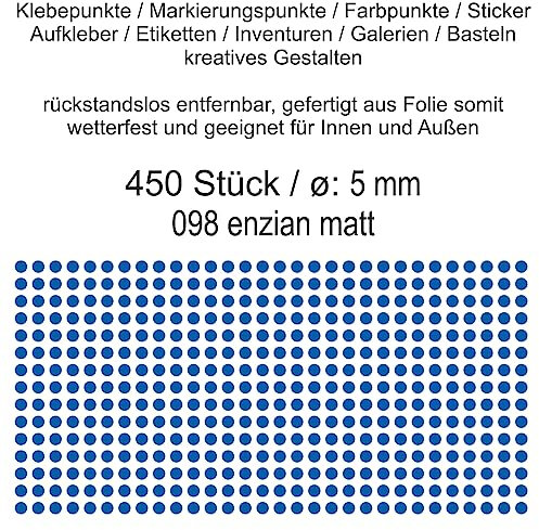 Aufkleber Etiketten Klebepunkte aus Folie 450 Stück blau enzian matt rund 5 mm selbstklebend farbig wetterfest Decal Markierungen Organisieren DIY basteln verzieren Modellbau Scrapbooking
