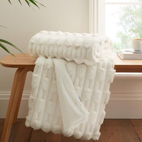 Bianca Carved Faux Fur 150x200cm Blanket Throw Cream