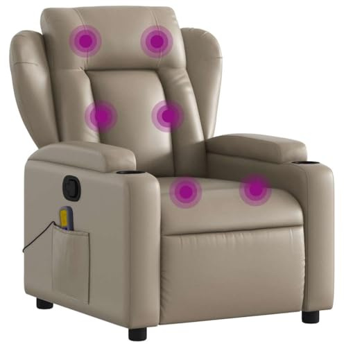 vidaXL Massagesessel, Sessel Verstellbare Rückenlehne, Fernsehsessel Relaxsessel mit Vibrationsfunktion, Liegesessel Polstersessel Ruhesessel, Cappuccino-Braun Kunstleder