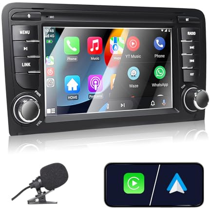 Liulbobu Autoradio für Audi A3 2003–2012, S3 2006–2012, RS3 2011–2012 Kompatibel Carplay Android Auto, 7 Zoll Touchscreen mit Radio Bluetooth/FM/AM/USB/DSP/RDS/SWC/Mikrofon/Fahrzeugbild rückwärts