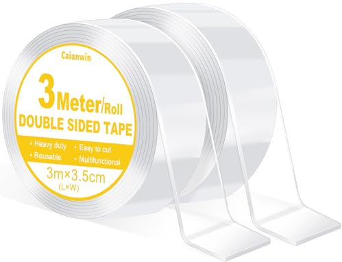 Caianwin Cinta adhesiva extraancha de 3,5 cm de doble cara, extrafuerte, cinta adhesiva de doble cara, transparente, extraíble, cinta adhesiva de doble cara para alfombras, hogar, coche o exterior