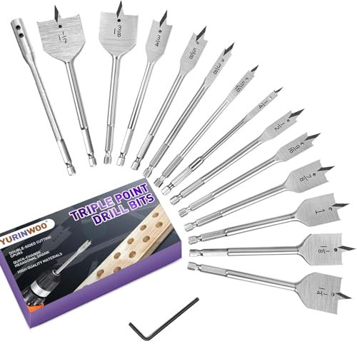 15 Stück Flachfräsbohrer Set,Spatenbohrer Set mit 1/4 Sechskantschaft für Zubehör Schlagbohrmaschine, Ø 6mm-38mm,für Holz, Span, Gipsplatten und Kunststofflochung,mit Aufbewahrungsbox