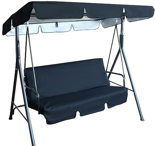 Btstil Replacement Canopy for Garden Swing Seat, 3 Seater Garden Swing Seat Canopy Cover, 210D Oxford Fabric Waterproof Swing Chair Canopy Cover, Only Replacement Canopy (Black, 164x114x15cm)