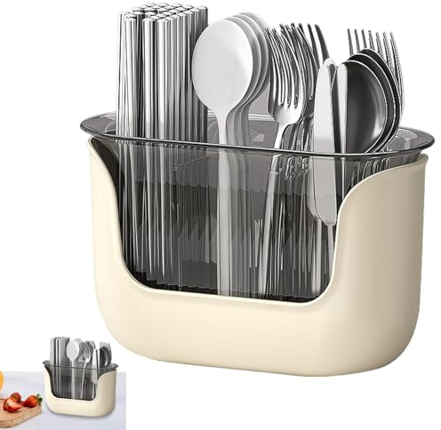 Soporte para Cubiertos y Utensilios de Cocina | Organizador de Encimera con Cubo | Estante de Almacenamiento, Escurridor Transparente