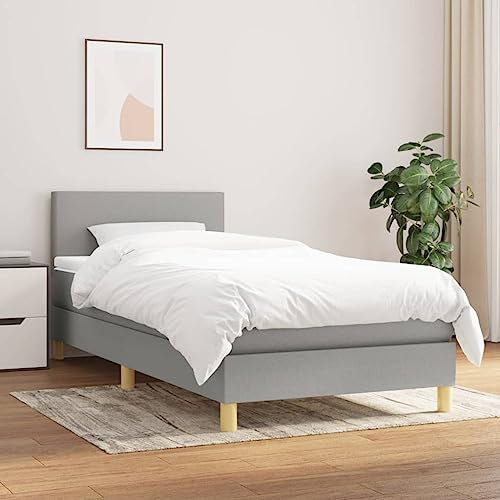Baziroo Boxspringbett mit Matratze Stoff Boxbett Taschenfederkernmatratze Double Bed Schlafzimmermöbel Upholstered Bed Polsterbett mit Matratze Hotelbett Schlafzimmerbett Hellgrau 100x200cm