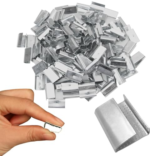 100 st metallbandstätningar bandklämmor, galvaniserade halkfria fästanordningar, förpackningsband öppna tandade spännen, knäpp-på greppremklämma, tätningsverktyg lämpliga för 16 mm breda slipsar