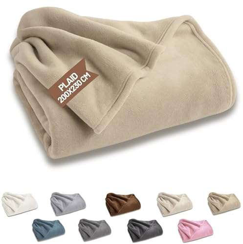 SONIT - Plaid Matrimoniale in Pile - Coperta in Pile Autunnale e Invernale - Coperta Matrimoniale 200x230 cm - Plaid Divano e Letto Beige