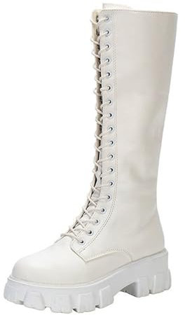 BOTCAM Langschaftstiefel Damen Schwarz Flach, Winterstiefel Westernstiefel Winter Outdoor Schlupfstiefel Langschaft Stiefel Warme Rutschfest Schnürstiefel Chelsea Stiefel Reitstiefel Gr.37-42