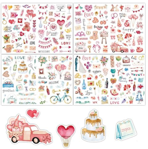 SSyang 220 Sticker Fotoalbum, Aufkleber Geburtstag, Valentinstag Aufkleber, Sticker Set, Stickers Geburtstag Gästebuch, Hochzeit Gästebuch Stickers Love, für Valentinstag