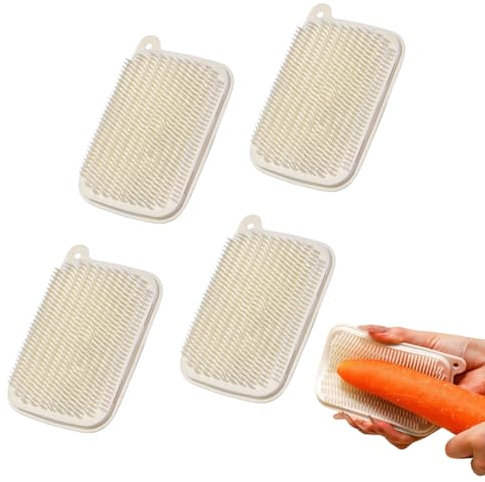 4 PCS Vegetable Brush Professional Potato Scrubber Non-Slip Vegetable Scrubber Mushroom Brush with Flexible and Hard Bristles for Food, Corn Silk and Carrots