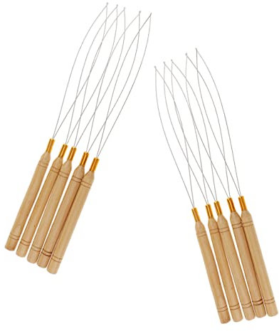 Beavorty Holzgriff Haarverlängerung Schleife Einfädler Aus Edelstahl 10 Stück Für Mikroperlen Extensions Und Naturhaar Zughaken Werkzeug