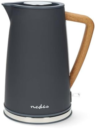 Nedis 1.7L Soft Touch Jug Kettle with Wood Effect Handle, Overheat Protection, Removeable Filter, 2.2KW - Matte Slate Grey