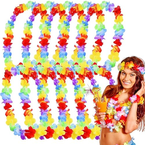 Hawaii Ketten,10 Stück Blumenketten Blumen Girlande Tropical Hawaiian Luau Blumenketten Armband Hawaii Lei für Strand Garland Theme Party liefert Gefälligkeiten Muticolour