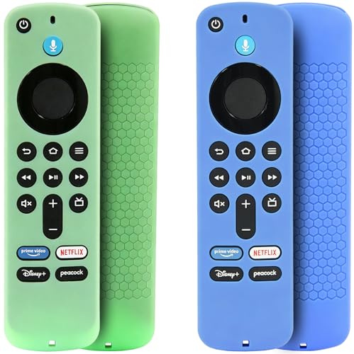 Pinowu Schutzhülle für Fernbedienung, kompatibel mit Fire TV Stick 4K HD 2nd (2024 veröffentlicht) / Pioneer Alexa Sprachfernbedienung, rutschfeste Silikonhülle mit Handschlaufe, Grün, Himmelblau