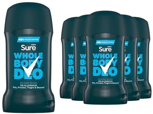 Sure Men Deodorant Stick Ocean Rush, Pack of 6, Whole Body Deodorant for Men Aluminium Free Deo Stick with Herbal and Woody Scent Provides 48-Hour Odour Control, 50 ml