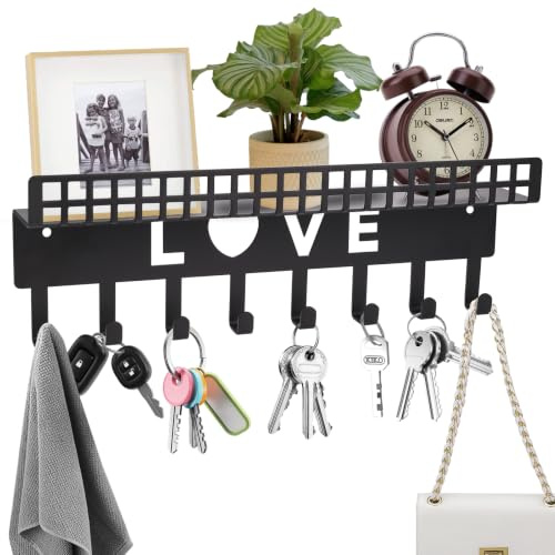 McBlast 1 Pz Portachiavi da Parete con Vassoio 8 Ganci Nero | Porta Chiavi da Muro con Ripiano, per Ingresso, Cucina, Ufficio, Bagno, Soggiorno, Design Elegante, Montaggio Semplice