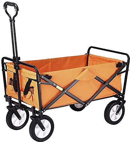 Faltbarer Wagen, tragbar 165 Lb Faltbarer Utility Wagon Strandtrolley Wagen Outdoor Schubkarren for Camping, Navy(Orange)