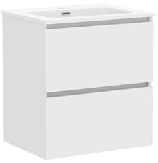 Baikal Mueble de Baño Klay. Mueble MONTADO. 2 Cajones Suspendido con Lavabo. Armario de Baño. Lavabo Ceramico. 60cm Blanco.
