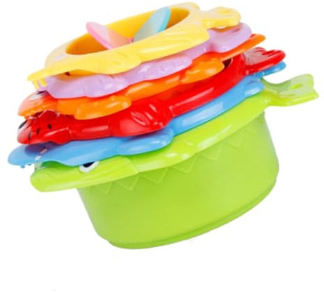 CIYODO 6 Stück Stapelbare Kleinkindbecher Aus Robustem Kunststoff Mit Cartoon Motiven Farbenfrohes Lernspielzeug Für Babys Badespielzeug Und Strandspaß