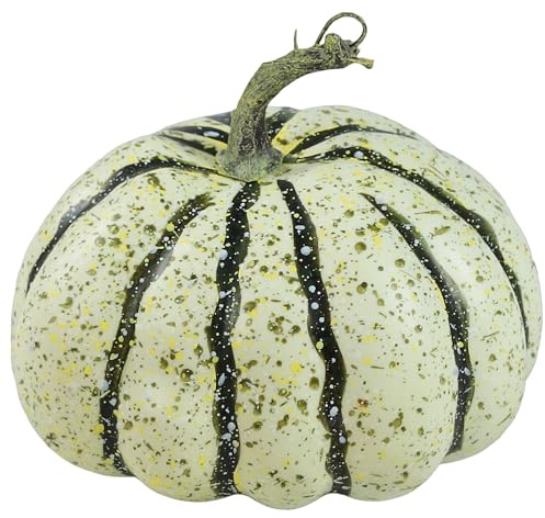 DuHouse Artificial Green Pumpkin Fall Decoration, 5.0 x 5.9 Faux Harvest Pumpkin with Rustic Stem and Speckled Finish for Autumn Table Decor, Thanksgiving Centerpiece