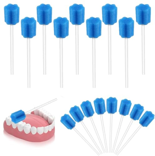 HABNI Écarteur Bouche, 100 Bâtonnets De Soins Bucco-Dentaires, Éponges De Nettoyage Des Dents Jetables Stériles Pour Adultes Et Enfants, Bleu En Forme De Fleur.