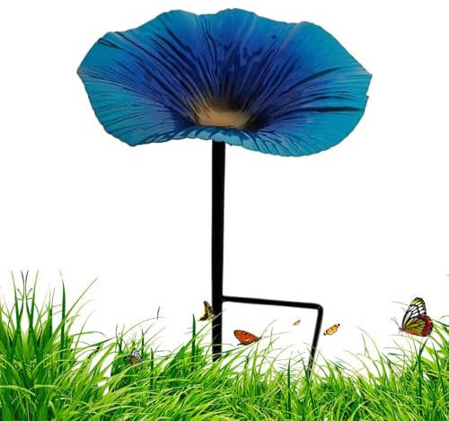 Vogelbad für Vögel, Garten, Vogelbad mit Metallspieß, wasserdichte Futterstation, Blumenform, mit Metallspieß für den Patio