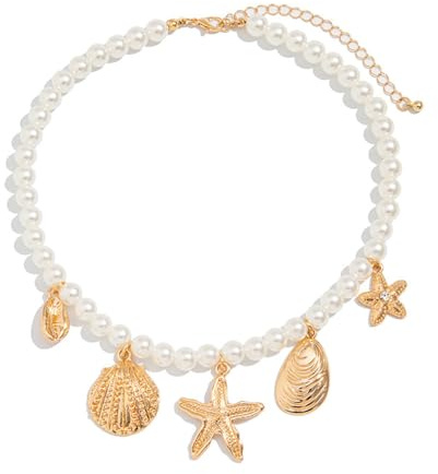 Snäckskal sjöstjärna halsband trend boho sjöstjärna snäcka berlock halsband guld pärla halsband pärla kraghalsband strand berlock hänge sommar strandsmycken för kvinnor