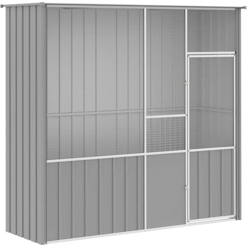 vidaXL Bird Cage, Bird House with Hinged Door and Lockable Latch, Bird Aviary for Chicken Duck Rabbit, Parrot Cage, Grey Galvanised Steel
