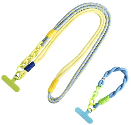 Rieoany Cordon pour Téléphone Portable et Dragonne Téléphone, Pack de 2 Collier Téléphone Portable, Compatible avec Coque iPhone Samsung, Jaune Bleu