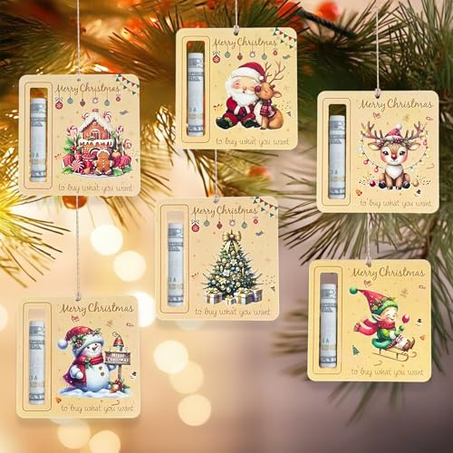 6 Stück Holz geldgeschenk Weihnachten deko, Weihnachten geldgeschenke Holzkarten, weihnachtsdeko innen Weihnachtsbaum Zubehör, Kann Nicht nur als Geschenk verwendet Werden sondern auch als Dekoration