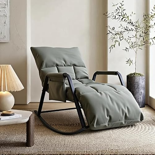 DARDVORLAG Schaukelstuhl Schaukelsessel mit PU-Leder,160°Neigung 5-Fach Verstellbare Rückenlehne,Ergonomischer Relaxsessel mit Metallgestell für Wohnzimmer Schlafzimmer,Grau