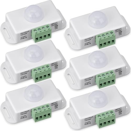 Wanjorlay Set di 6 sensori di movimento PIR 12 V 24 V a LED, rilevatore di movimento, interruttore di illuminazione, rilevamento a infrarossi, funzione di sincronizzazione del movimento