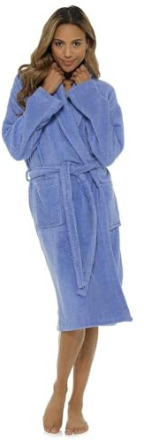 A2Z Ladies Cotton Towelling Hooded Bathrobe Belt Pockets Wrap Dressing Gown | Absorbent Cotton Hooded Bathrobe Belt Pockets Ladies Home Spa Wrap Dressing