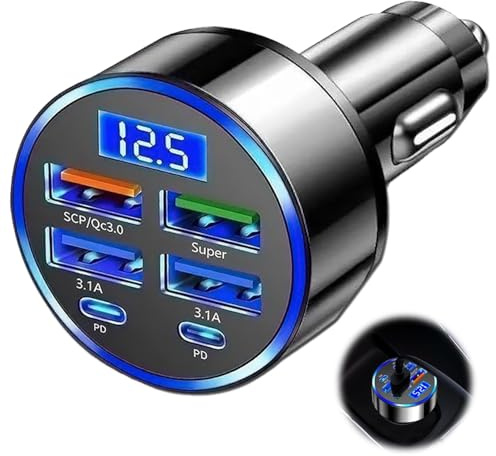 6 in 1 Car USB Socket Super Fast 30 Minute for IPhone Android Smartphones | Car 12V USB Adapter for Ipad, Samsung, iOS Car Charger Fast Charge Car Charger Adapter Cigarette Lighter Charger Car Adapter