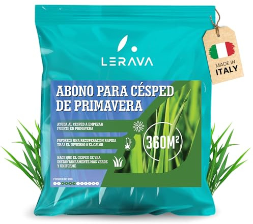 LERAVA Engrais gazon printemps (360m²) - Engrais pelouse libération d’azote 3 mois - Fertilisant gazon avec Bacillus subtilis - Stimule la croissance et renforce la résistance des graminées - 9kg