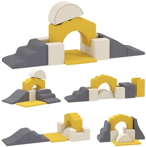 AIYAPLAY Kinder Schaumstoff Bausteine 7er Set Softbausteine Riesenbausteine Klettern Spielsofa Großbausteine mit Samtoptik Modulares Bausteine-Sofa Baby Kletterspielzeuge Gelb