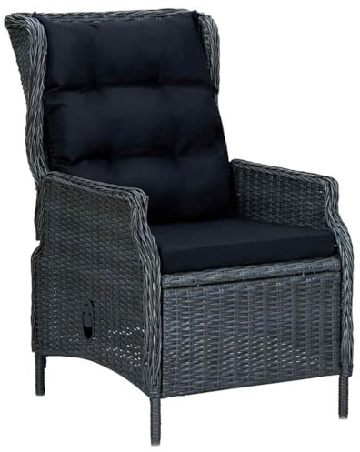 Massbinet Verstellbarer Gartensessel mit Fußhocker Poly Rattan (Dunkelgrau, ohne Fußhocker)