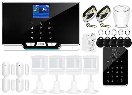 House Alarms Security System 4G / 2G Wifi Home Burglar Security Alarm System Smart Life APP Control Support Wireless Sensor(H)