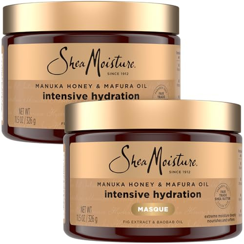 Shea Moisture Hair Mask, Manuka Honey & Mafura Oil Intensive Hydration Masque 2-Pack for Revitalizing Extra Dry, Damaged Hair, Frizz Control, 12 Oz Ea